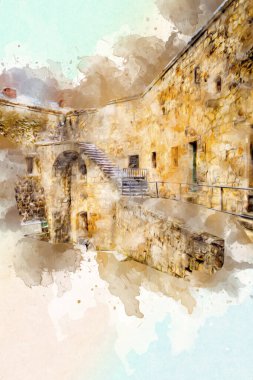 Klodzko 'nun kalesi, hava kalesi sanat resimlerinden antika eskiz eskizleri.