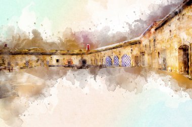 Klodzko 'nun kalesi, hava kalesi sanat resimlerinden antika eskiz eskizleri.