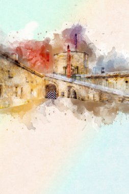 Klodzko 'nun kalesi, hava kalesi sanat resimlerinden antika eskiz eskizleri.