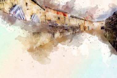 Klodzko 'nun kalesi, hava kalesi sanat resimlerinden antika eskiz eskizleri.