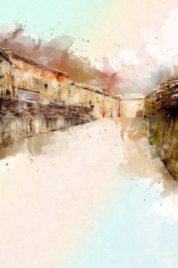 Klodzko 'nun kalesi, hava kalesi sanat resimlerinden antika eskiz eskizleri.