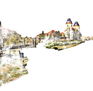 Ksiaz Şatosu Polonya Sicilya sanat retro illüstrasyon, sanat, çizim, eskiz, resim