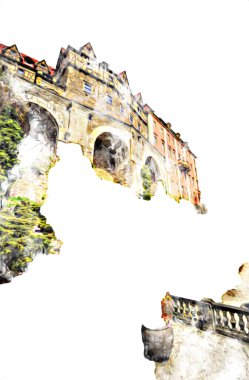 Ksiaz Şatosu Polonya Sicilya sanat retro illüstrasyon, sanat, çizim, eskiz, resim