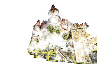 Ksiaz Şatosu Polonya Sicilya sanat retro illüstrasyon, sanat, çizim, eskiz, resim