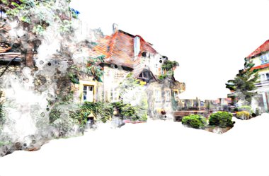 Ksiaz Şatosu Polonya Sicilya sanat retro illüstrasyon, sanat, çizim, eskiz, resim