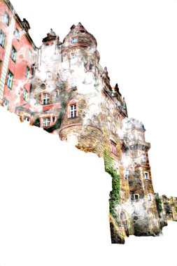 Ksiaz Şatosu Polonya Sicilya sanat retro illüstrasyon, sanat, çizim, eskiz, resim