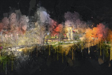 Ksiaz Şatosu Polonya Sicilya sanat retro illüstrasyon, sanat, çizim, eskiz, resim