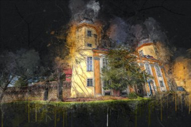 Ksiaz Şatosu Polonya Sicilya sanat retro illüstrasyon, sanat, çizim, eskiz, resim