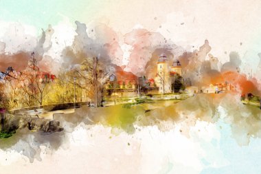 Ksiaz Şatosu Polonya Sicilya sanat retro illüstrasyon, sanat, çizim, eskiz, resim