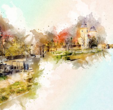 Ksiaz Şatosu Polonya Sicilya sanat retro illüstrasyon, sanat, çizim, eskiz, resim