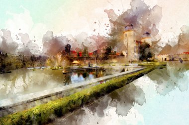 Ksiaz Şatosu Polonya Sicilya sanat retro illüstrasyon, sanat, çizim, eskiz, resim