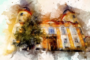 Ksiaz Şatosu Polonya Sicilya sanat retro illüstrasyon, sanat, çizim, eskiz, resim