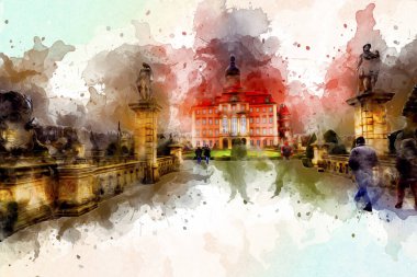 Ksiaz Şatosu Polonya Sicilya sanat retro illüstrasyon, sanat, çizim, eskiz, resim