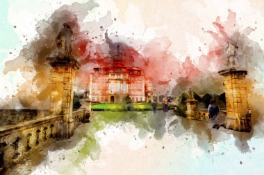 Ksiaz Şatosu Polonya Sicilya sanat retro illüstrasyon, sanat, çizim, eskiz, resim