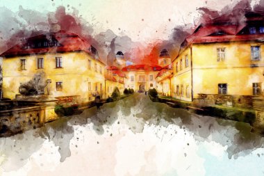 Ksiaz Şatosu Polonya Sicilya sanat retro illüstrasyon, sanat, çizim, eskiz, resim