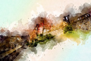 Ksiaz Şatosu Polonya Sicilya sanat retro illüstrasyon, sanat, çizim, eskiz, resim