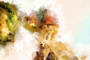 Ksiaz Şatosu Polonya Sicilya sanat retro illüstrasyon, sanat, çizim, eskiz, resim