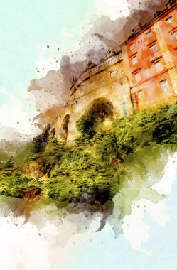 Ksiaz Şatosu Polonya Sicilya sanat retro illüstrasyon, sanat, çizim, eskiz, resim