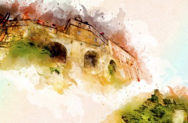 Ksiaz Şatosu Polonya Sicilya sanat retro illüstrasyon, sanat, çizim, eskiz, resim