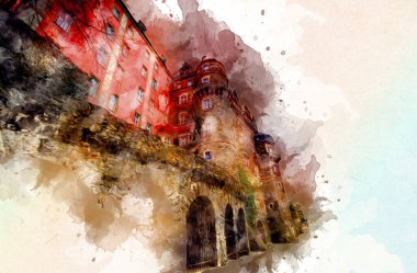 Ksiaz Şatosu Polonya Sicilya sanat retro illüstrasyon, sanat, çizim, eskiz, resim