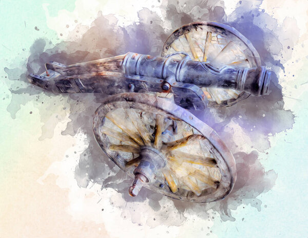 Древняя пушка на колесах, изолированная на иллюстрации