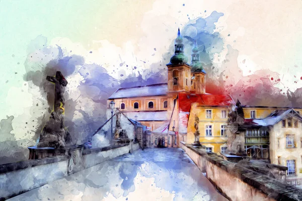 Klodzko City Town Air Fort Art Illustration Retro Vintage Antique — Stock Photo, Image