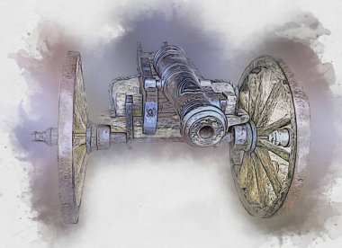 Tekerlekler üzerindeki antik top resimde izole edildi