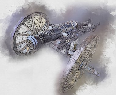 Tekerlekler üzerindeki antik top resimde izole edildi