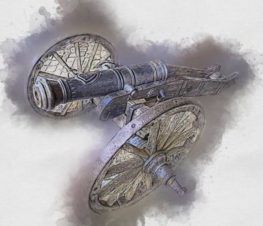 Tekerlekler üzerindeki antik top resimde izole edildi