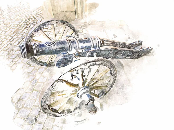 Forntida Kanon Hjul Isolerad Illustration — Stockfoto