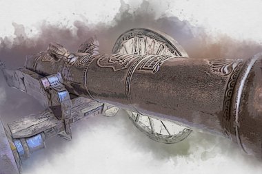 Tekerlekler üzerindeki antik top resimde izole edildi