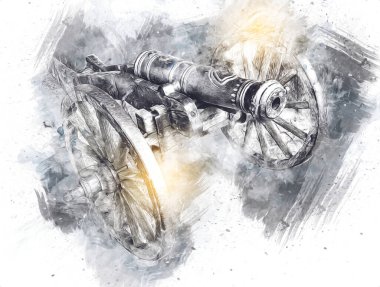 Tekerlekler üzerindeki antik top resimde izole edildi