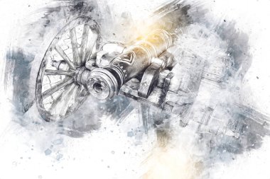 Tekerlekler üzerindeki antik top resimde izole edildi