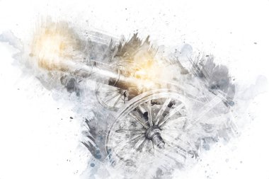 Tekerlekler üzerindeki antik top resimde izole edildi