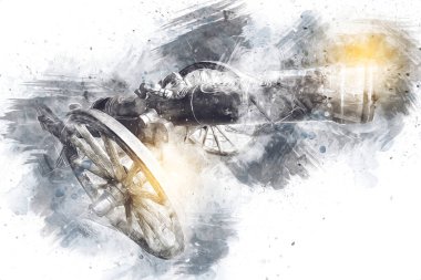 Tekerlekler üzerindeki antik top resimde izole edildi