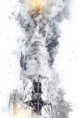 Bir fabrika fotoğrafçılık illüstrasyonunun bacaları ve siloları.