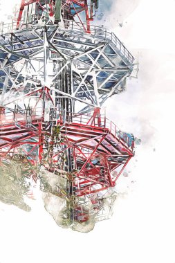 Donanma gemisinde askeri radar takibi, sanat eseri çizimi klasik.