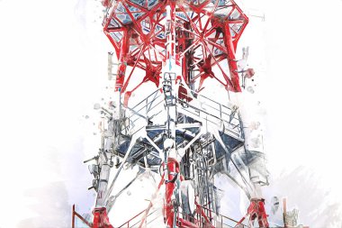 Donanma gemisinde askeri radar takibi, sanat eseri çizimi klasik.