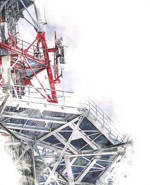 Donanma gemisinde askeri radar takibi, sanat eseri çizimi klasik.