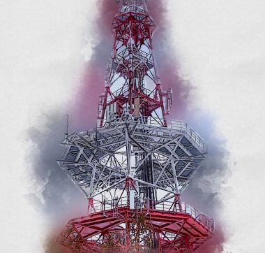 Donanma gemisinde askeri radar takibi, sanat eseri çizimi klasik.