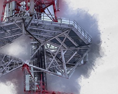 Donanma gemisinde askeri radar takibi, sanat eseri çizimi klasik.