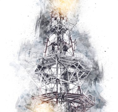 Donanma gemisinde askeri radar takibi, sanat eseri çizimi klasik.