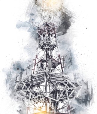 Donanma gemisinde askeri radar takibi, sanat eseri çizimi klasik.