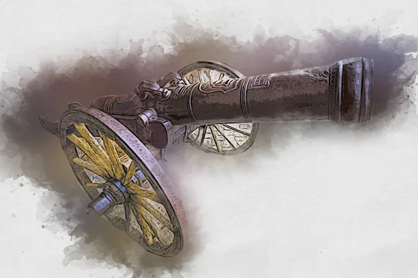 Antike Kanonen Auf Rädern Isoliert Auf Abbildung — Stockfoto