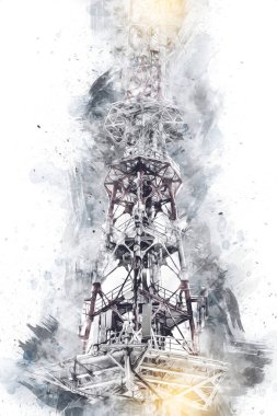 Donanma gemisinde askeri radar takibi, sanat eseri çizimi klasik.