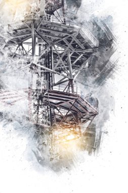 Donanma gemisinde askeri radar takibi, sanat eseri çizimi klasik.