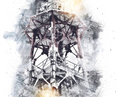 Donanma gemisinde askeri radar takibi, sanat eseri çizimi klasik.