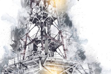 Donanma gemisinde askeri radar takibi, sanat eseri çizimi klasik.