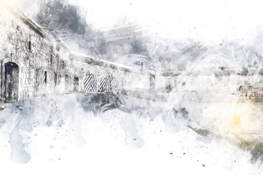 Klodzko 'nun kalesi, hava kalesi sanat resimlerinden antika eskiz eskizleri.