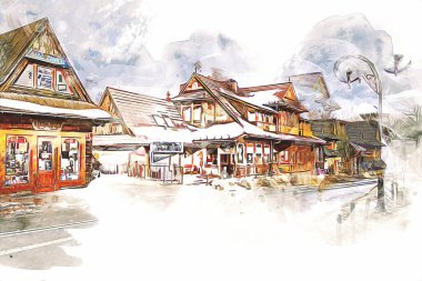 Polonya, Zakopane 'nin tahta mimarisi, resim çizimi.